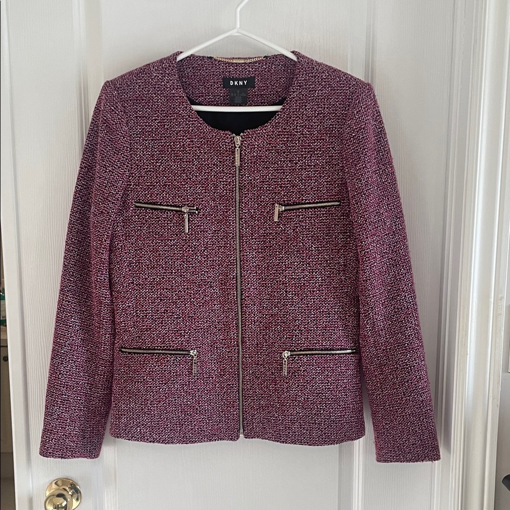 DKNY Womens Fuchsia Tweed Blazer
